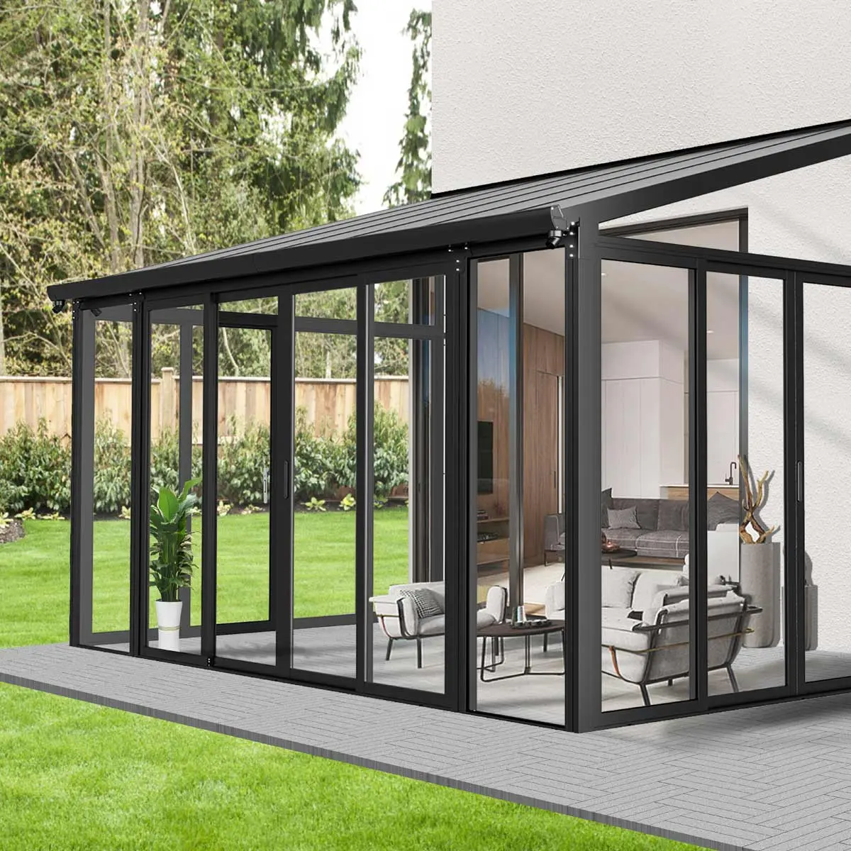 10' x 14' Wall Mounted Sunroom, Lean-To Patio Cover Solarium with Crystal Clear Walls TMG-LPC14