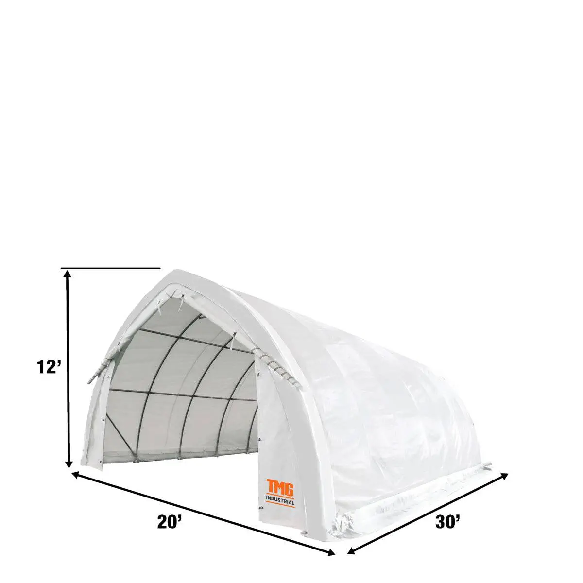 20' x 30' Arch Wall Peak Ceiling Storage Shelter with Heavy Duty 11 oz PE Cover & Drive Through Doors, TMG-ST2031P (Previously ST2030P) (Discontinued, No Longer Available) - Image 3