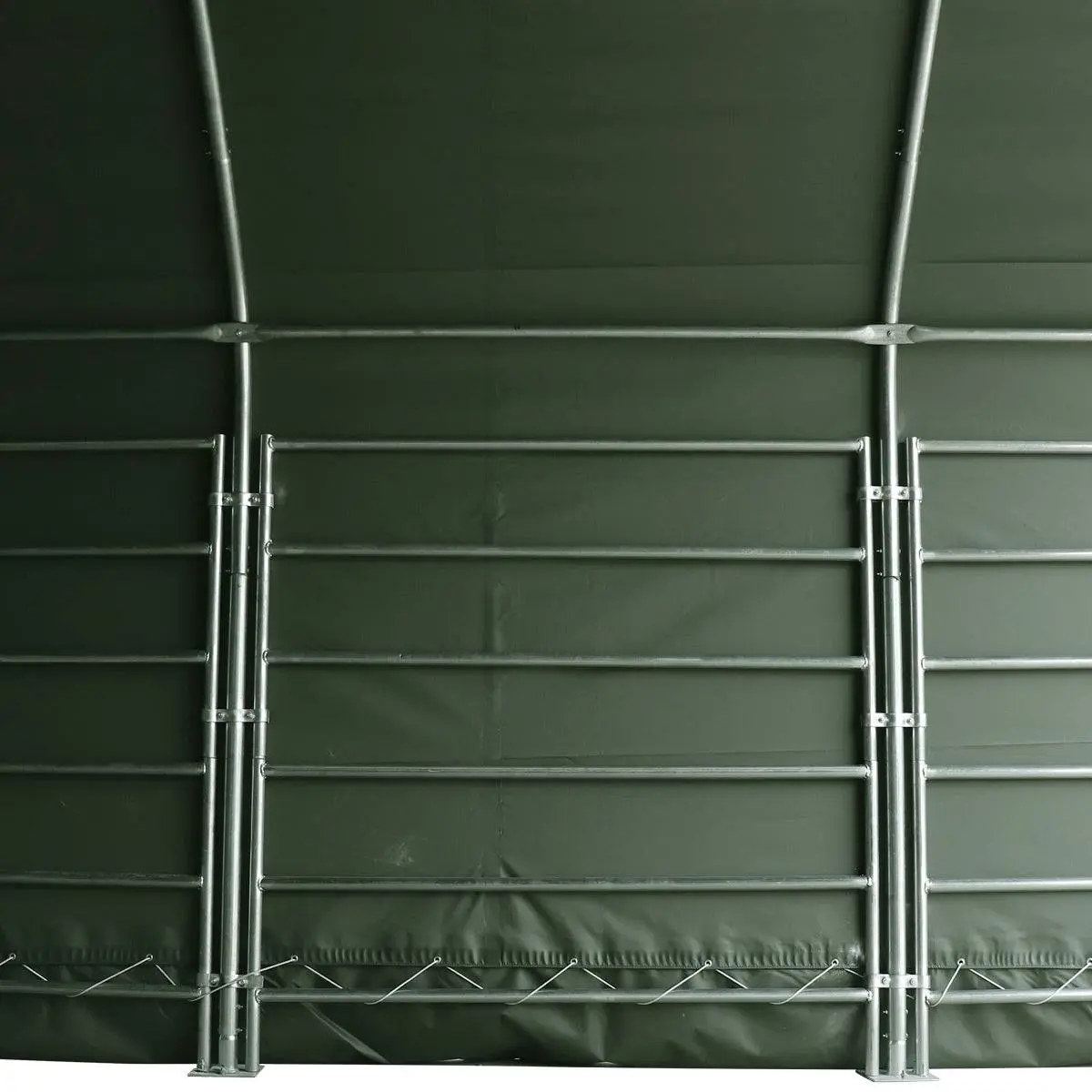 20' x 20' Livestock Corral Shelter, Powder Coated Structure, 12' Dome Roof, 17 oz Military Green PVC Fabric Covering, 6-Bar Corral Panels, 5' Front Swing Gate, TMG-ST2020L - Image 10