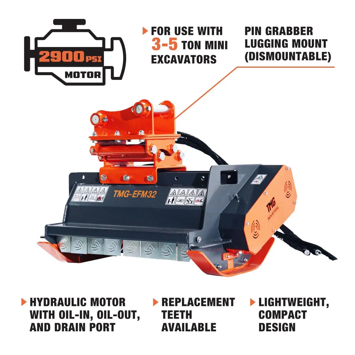 32" Flail Mower Brush Cutter for Mini to Midsize Excavators and Backhoes TMG-EFM32 - Image 6