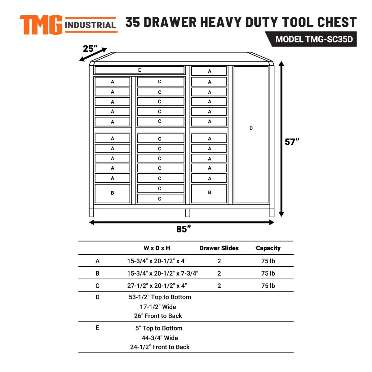 35 Drawer 85'' Tool Storage Chest (Discontinued – No Longer Available) TMG-SC35D - Image 12