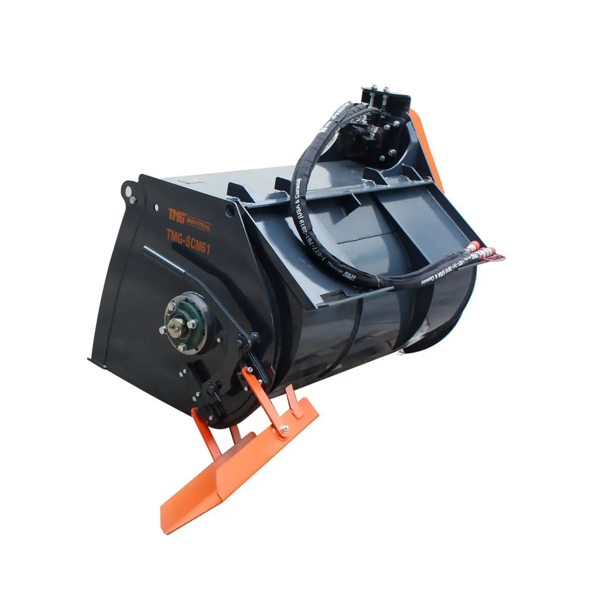 Industrial 60" Skid Steer Concrete Mixer Attachment, Side Chute Dispenser & Bag Splitter, Universal Mount, 16 Cu-Ft Capacity, TMG-SCM61 - Image 7