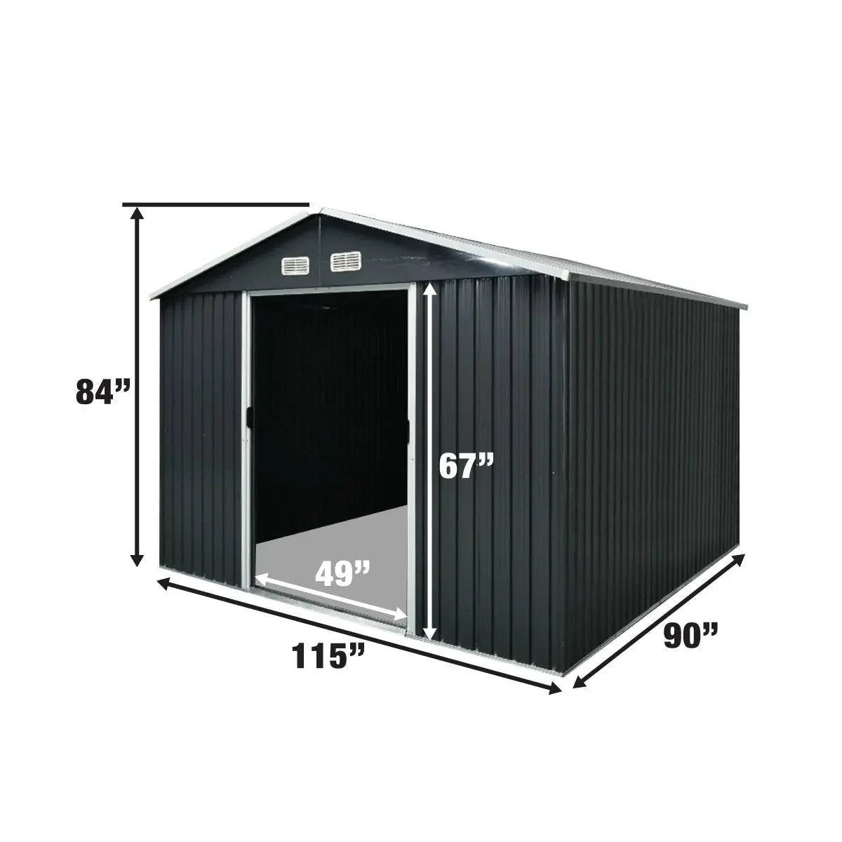 8' x 10' Galvanized Apex Roof Metal Shed, 29 GA Corrugated Metal, 67" Edge Height, TMG-MS0810 (Discontinued – No Longer Available) - Image 3