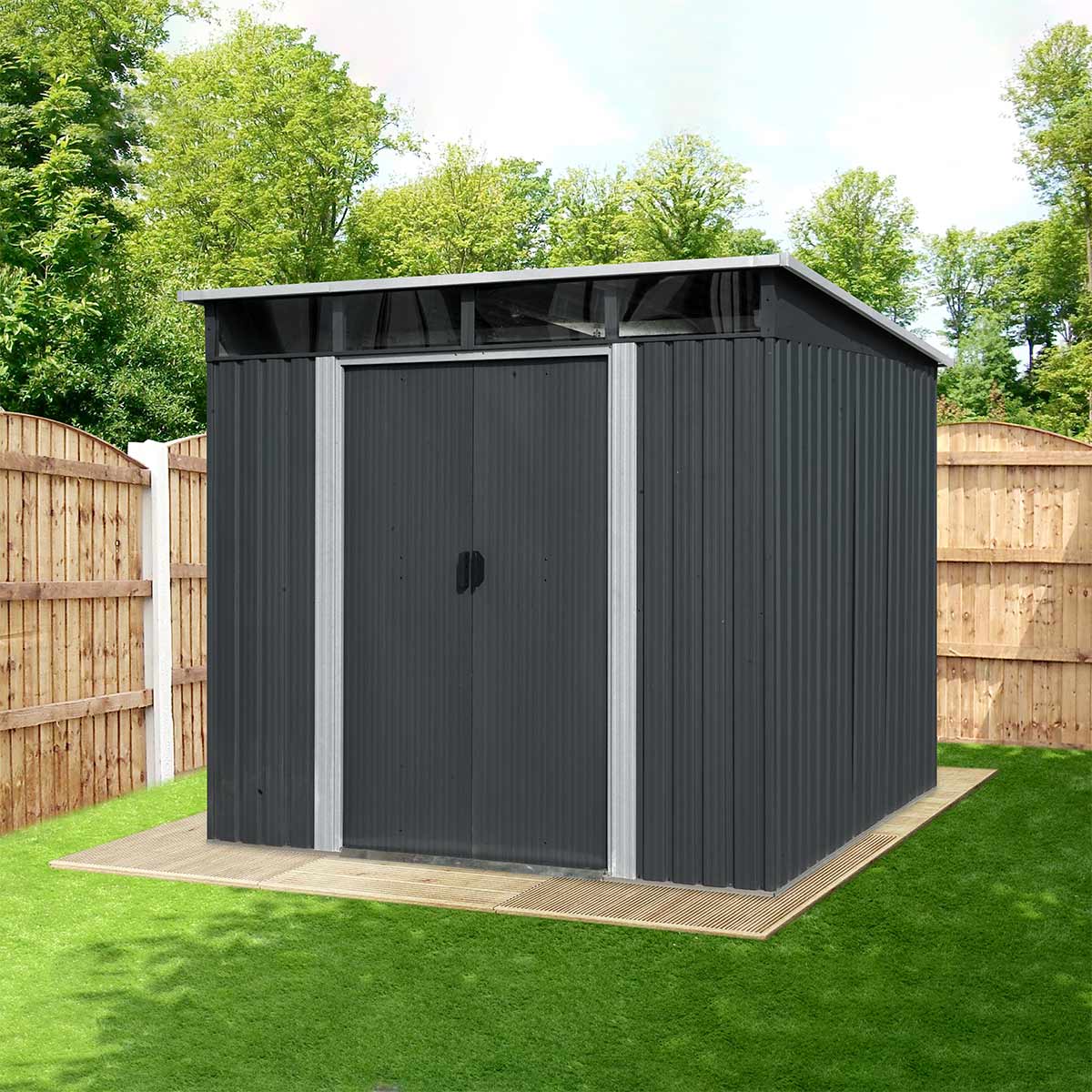 8' x 9' Galvanized Metal Pent Shed w/Skylight, 29 GA Corrugated Metal, 80" Peak Ceiling, TMG-MS0809P - Image 5