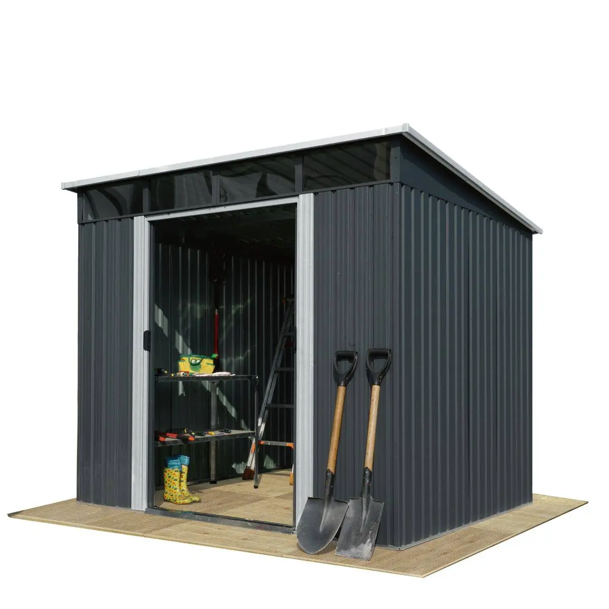 8' x 9' Galvanized Metal Pent Shed w/Skylight, 29 GA Corrugated Metal, 80" Peak Ceiling, TMG-MS0809P - Image 9