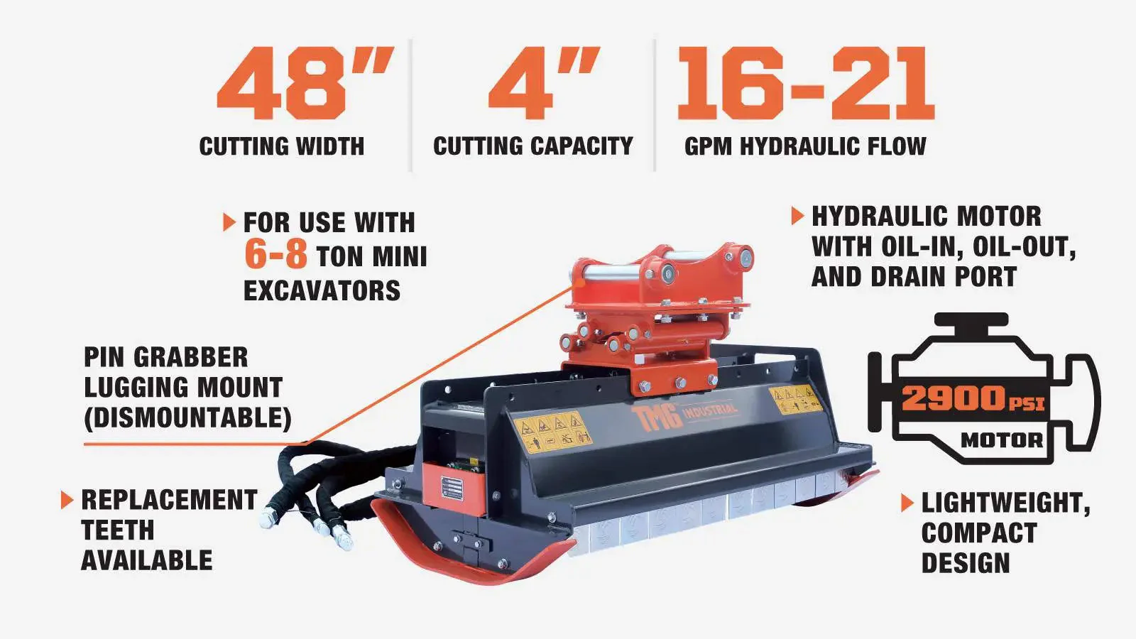 48" Flail Mower Brush Cutter for Mini to Midsize Excavators and Backhoes TMG-EFM48 - Image 7