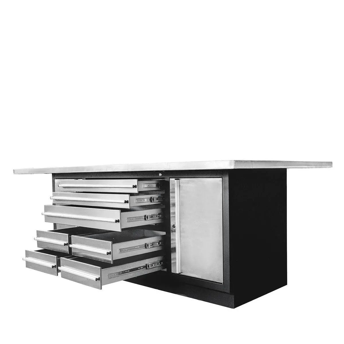 TMG Heavy Series™ Stainless-Steel Extra-Large 85" x 45" Platform Workbench, 7 Lockable Drawers, 2 Storage Cabinets, All-in-One Welded Frame, TMG-WB708S (Previously TMG-WB85XS) - Image 7