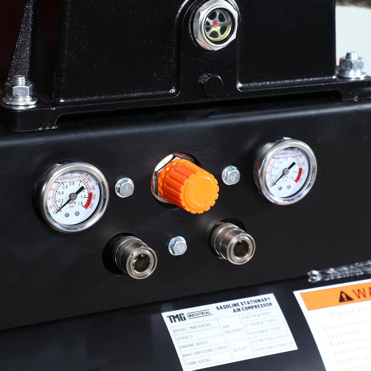 60 Gallon Skid Mount Gas Air Compressor, 2-Stage Belt Drive, 14 HP Engine, Horizontal Tank TMG-GAC65 - Image 12