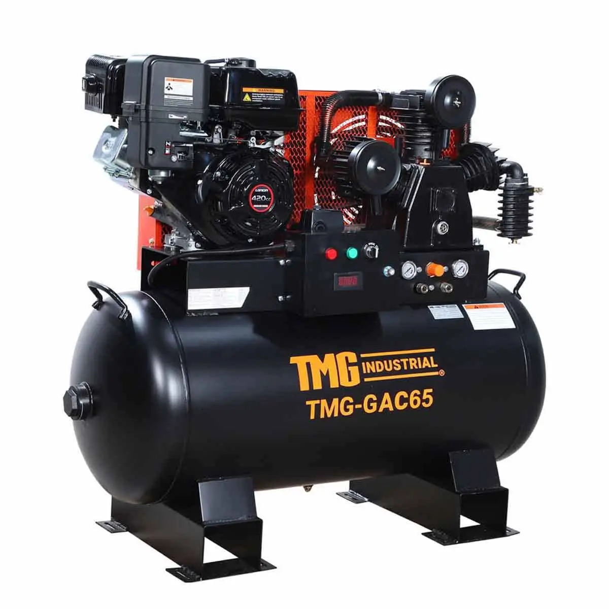 60 Gallon Skid Mount Gas Air Compressor, 2-Stage Belt Drive, 14 HP Engine, Horizontal Tank TMG-GAC65 - Image 4