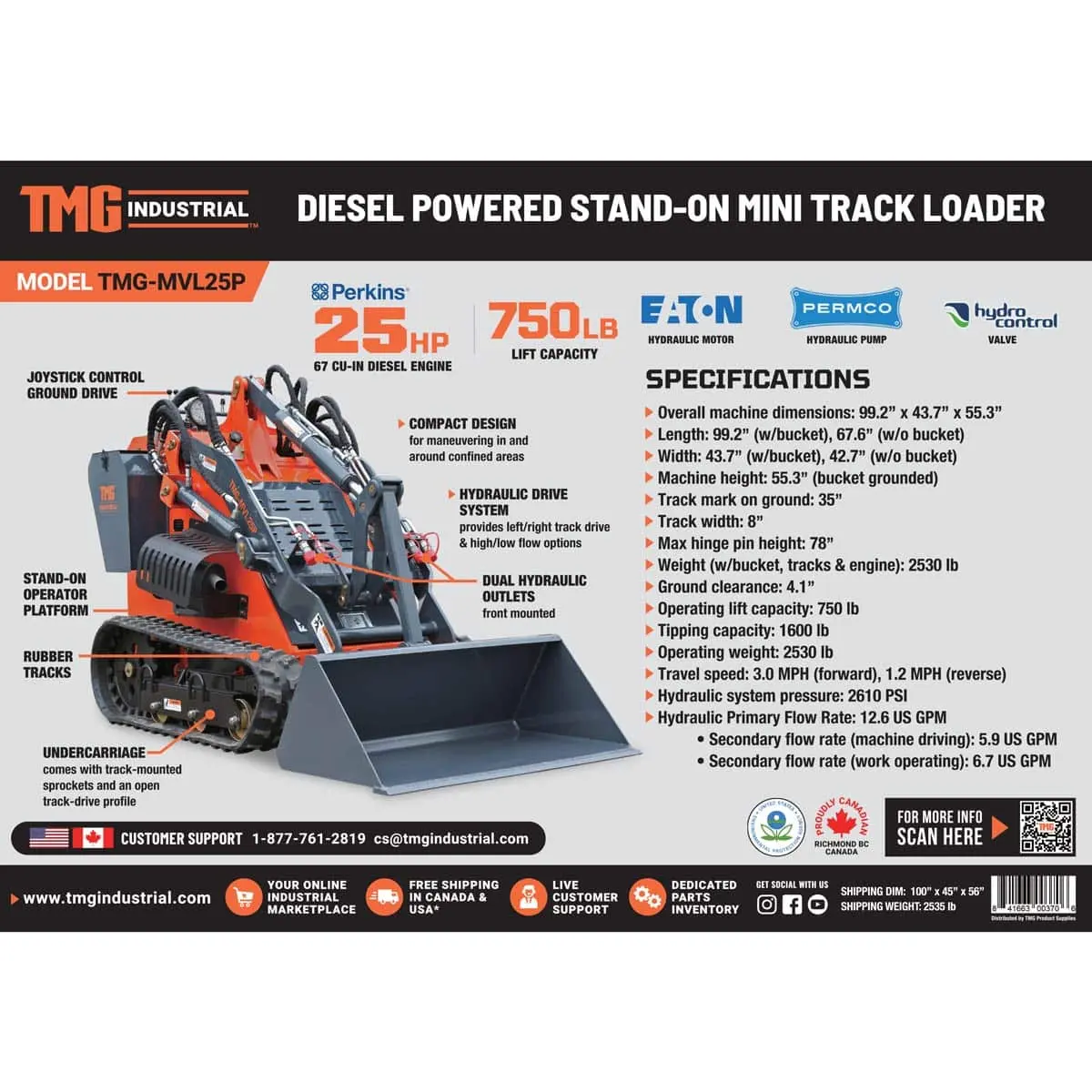 Stand-On Mini Track Loader, 25 HP Perkins Diesel Engine (Discontinued-No Longer Available) TMG-MVL25P - Image 13