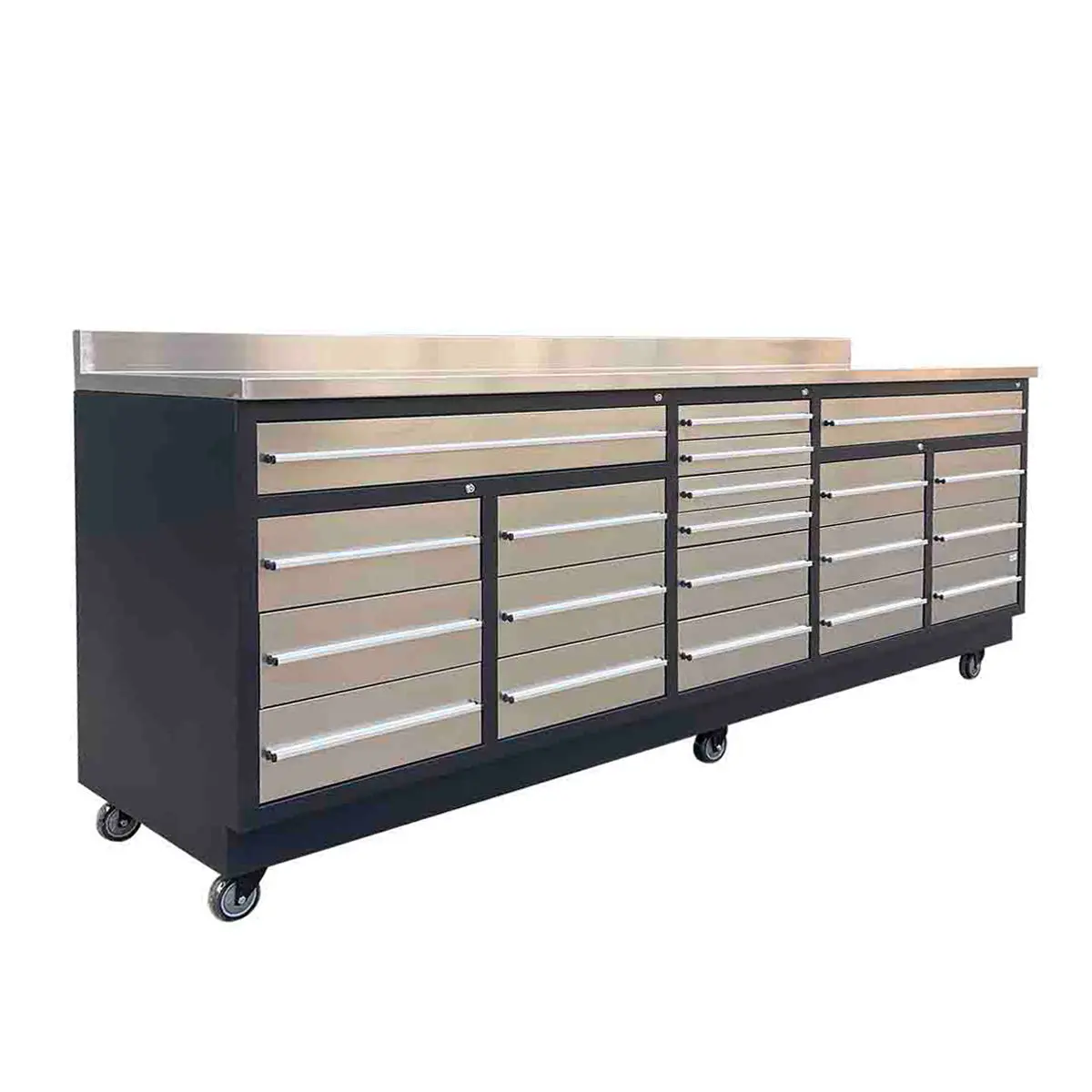 TMG Heavy Series™ 9-Ft 20 Drawer Stainless Steel Workbench, Ball Bearing Double Slides & Casters, TMG-WB921S (Previously TMG-WB21DS) - Image 3