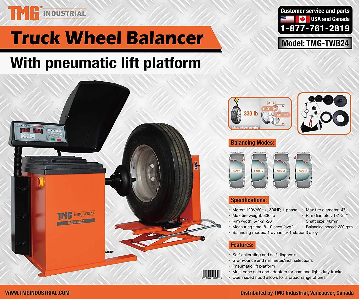 Truck Wheel Balancer, Self-Calibrating, Air Powered Lift, 13"-24" Rim, Computerized, 220 RPM, +/- 1 g of Accuracy, TMG-TWB24 - Image 6